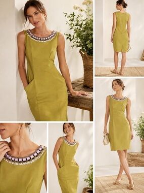 Boden Size 14 Sleeveless Midi Dress with Embellished Neck